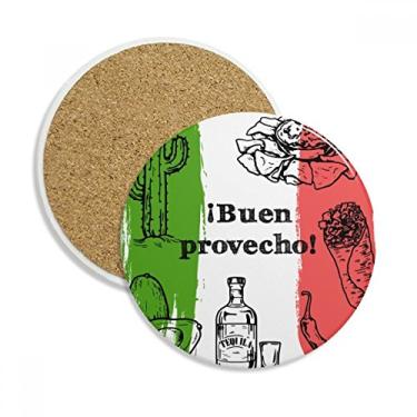 Imagem de Esboço do México Bandeira de Culinária Redonda Cactus Caneca de Mesa Pedra Absorvente de Proteção de Mesa