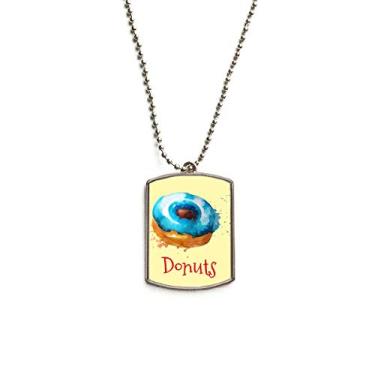 Imagem de Colar para animais de estimação com pingente de corrente de aço inoxidável com rosquinha azul pintada à mão em aquarela