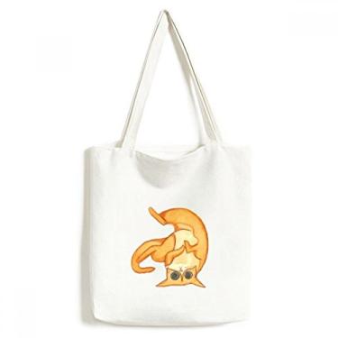 Imagem de Bolsa de lona com pintura de gato laranja Miaoji bolsa de compras casual bolsa de mão