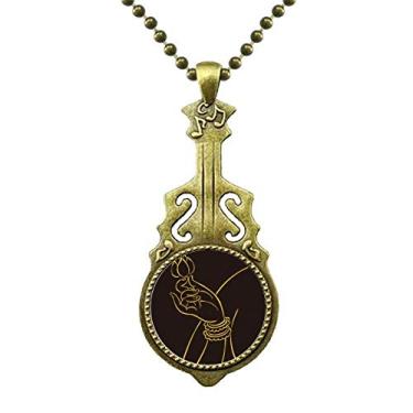 Imagem de DIYthinker Colar de lótus de mão amarela preta religião budista pingente de música de guitarra antiga