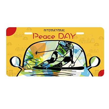 Imagem de DIYthinker Atletas, esqui, esportes, estilo livre, placa de licença em aquarela, placa de automóvel, decoração de carro, dia da paz