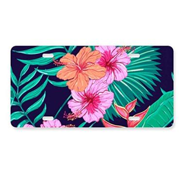 Imagem de DIYthinker Placa de licença de flor folha céu azul decoração aço inoxidável automóvel etiqueta