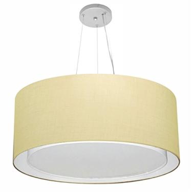Imagem de Lustre Pendente Cilíndrico Duplo Cúpula Tecido 30/70x60 cm, Vivare Iluminação, Pendente4303 LA, Algodão Cru, Grande