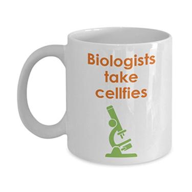 Imagem de Caneca de trocadilho de biologia – Biólogos Take Cellfies – Caneca de café de cacau quente divertido – ideia de de Natal