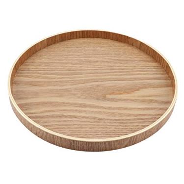Imagem de Bandeja de mesa redonda de madeira de madeira para conjunto de chá, frutas, doces, decoração de casa, mesa de café, sala de estar (27 cm)