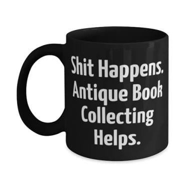 Imagem de Inspire Presentes de coleção de livros antigos, Shit Happens. Ajuda a colecionar livros antigos, feriado 325 ml Caneca para coleção de livros antigos