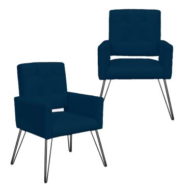Imagem de Jogo 2 Poltronas Decorativas Para Quarto Closet Pés de Ferro Camila Suede Azul Marinho - LM DECOR