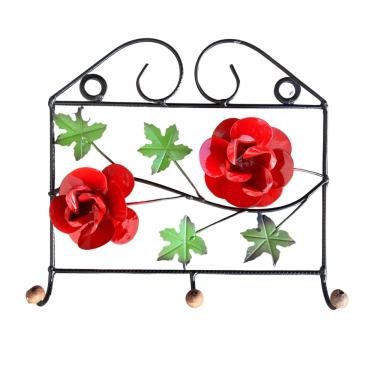 Imagem de Porta Toalha Pano de Prato Flor Vermelha 3 ganchos Sudeste Rústico