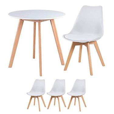 Imagem de Loft7, KIT - Mesa redonda Leda 70 cm branco + 3 cadeiras estofadas Leda branco