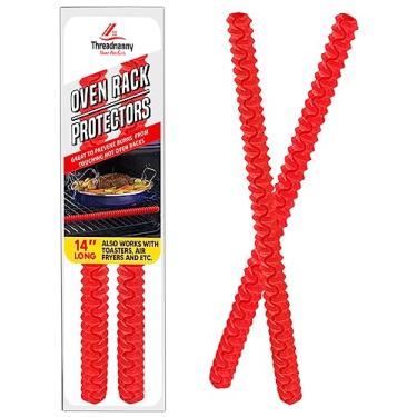 Imagem de Protetores de prateleira de forno, 35,5 cm de comprimento (pacote com 2) – Protetores de prateleira de forno resistentes ao calor – Previne queimaduras nas mãos e nos braços das grelhas do forno, capa protetora de silicone testada em laboratório para forno de grau alimentício