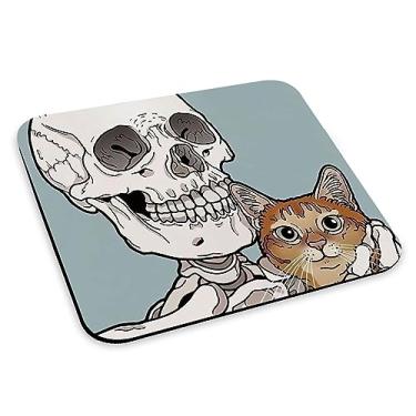 Imagem de Mouse Pad Engraçado Gato Caveira Close Mousepad