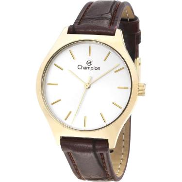 Imagem de Relogio Feminino Champion dourado pulseira de couro social prova dagua CN28295S