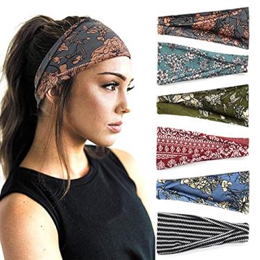 Imagem de Bandanas Boho para mulheres, faixa larga para ioga, treino, acessórios de cabelo, 6 unidades