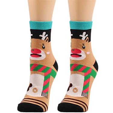 Imagem de Meias de lã femininas de Natal meias femininas fofas com estampa de pelúcia super macias meias quentes meias altas para treino femininas, Cáqui, Tamanho �nico