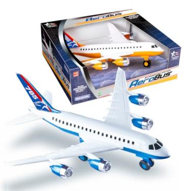 Imagem de Avião de Brinquedo Grande 36cm na Caixa Airbus Infantil Roda Livre Aerobus Aviãozinho