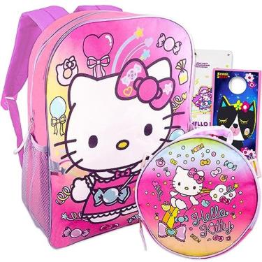 Imagem de Mochila Hello Sanrio Kitty com lancheira para meninas, pacote de 5 peças