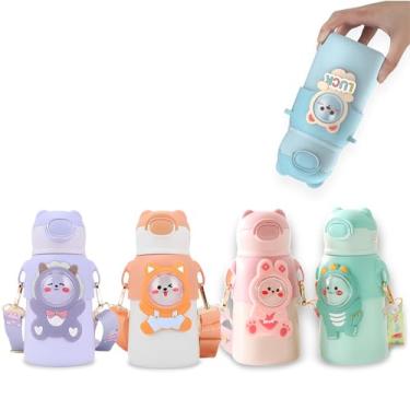 Imagem de Garrafa Térmica Infantil Com Alça Escolar de Inox Garrafinha Criança Para Bebiba Fria Quente - ALVATEC ATC® (ROSA)