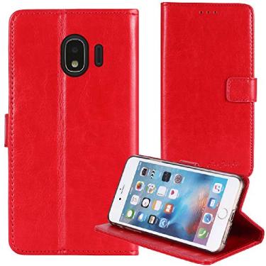 Imagem de TienJueShi Red Book Stand Premium Retro Business Flip Capa protetora de couro Skin Etui Wallet para Samsung Galaxy J2 Pro 2018 5 polegadas