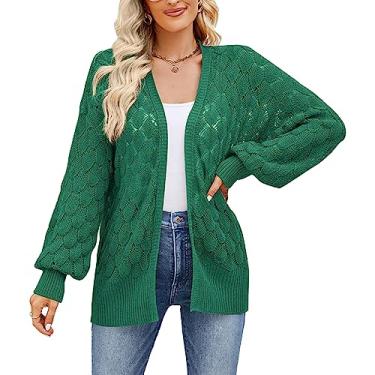 Imagem de Suéter Feminino Com Frente Aberta, Estampa Vazada Solta Comprimento Médio Lanterna Manga Comprida Casacos de Malha para Trabalho para Mulheres para Viagens (M)