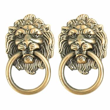 Imagem de Conjunto de 2 puxadores de gaveta de liga de zinco antigos puxadores de cabeça de leão/maçanetas/para armários de cozinha, armários, guarda-roupa, gaveta, ferragens para móveis (distância do furo