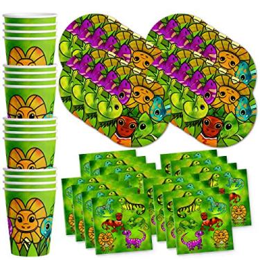 Imagem de Conjunto de suprimentos para festa de aniversário de lagarto conjunto de pratos, guardanapos, xícaras, kit de louça para 16