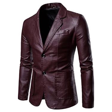 Imagem de Terno masculino blazer jaquetas casaco casual masculino couro sólido blazers de peito único jaquetas de formatura smoking para homens, Vinho, Large