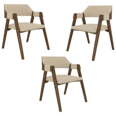 Imagem de Kit 3 Cadeiras Sala de Jantar e Jogos Carteados Madeira Maciça Poker Linho OffWhite/Nogueira G42 - Gran Belo