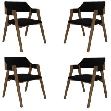 Imagem de Kit 4 Cadeiras Sala de Jantar e Jogos Carteados Madeira Maciça Poker Veludo Preto/Nogueira G42 - Gran Belo