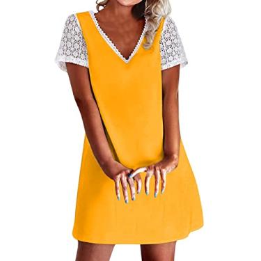 Imagem de Vestido de verão feminino de manga curta plus size mini vestido rodado Y2K vestido boutique vestido casual de confirmação, Amarelo, M