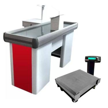 Imagem de Caixa Supermercado Empacotador Vermelho 1,50m Check Out e Balança BIVOLT 30kg Urano