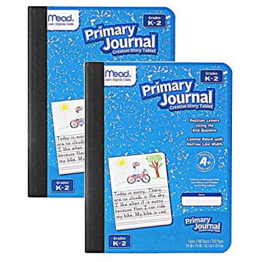 Imagem de Mead Caderno de escrita para jardim de infância primário, pacote com 2 cadernos de composição primária azul para as séries K - 2, 100 folhas (200 páginas), cadernos de histórias criativas para crianças, 24,5 cm x 19,5 cm.