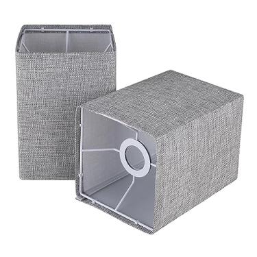 Imagem de Ruiever Conjunto de 2 abajures quadrados, abajures de linho C 16,3 x L 16,7 cm x A 23,4 cm de altura, cortinas de tecido de substituição fáceis de montar para candeeiros de mesa, abajur cinza