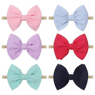 Imagem de Lanmerry Bandanas elásticas de nó macio para bebês meninas com laços de cabelo para recém-nascidos, faixas de cabelo para bebês, crianças, acessórios de cabelo coloridos, 6 peças