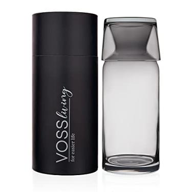 Imagem de VOSS Living - Conjunto de garrafa de água e vidro de cabeceira, 670 ml - Jarra infundida para mesa de cabeceira, garrafa decantadora de enxaguante bucal (preto marfim)