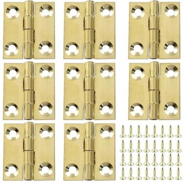 Imagem de Piutouyar Pacote com 8 dobradiças de 2,5 cm, mini dobradiças de latão sólido, pequenas dobradiças de armário, dobradiças dobráveis para artesanato com parafusos de montagem para gavetas
