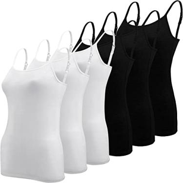 Imagem de BQTQ 6 peças de camiseta feminina regata com alças finas ajustáveis, Preto, branco., M