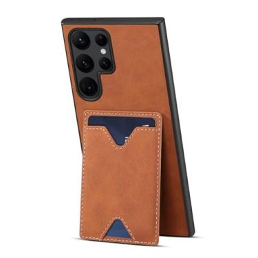 Imagem de Carteira flip couro magnético caso de telefone para samsung galaxy s24 s23 fe plus ultra titular do cartão capa para s24 plus s24ultra, marrom, a23 4g 5g