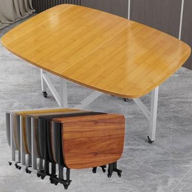 Imagem de Mesa de folhas suspensas, mesa de cozinha dobrável, mesa e cadeiras de folhas suspensas internas e externas, mesa de jantar que economiza espaço para trabalho, estudo e jantar, amarela, 100