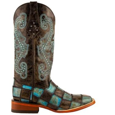 Imagem de Ferrini Bota feminina Patchwork BT Western, Preto/azul-petróleo, 8.5