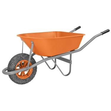 Imagem de Carrinho De Mão Tramontina Com Caçamba Funda Plástica Laranja 55 L, Braço Metálico E Pneu Maciço