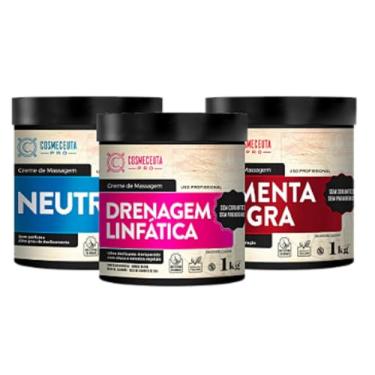 Imagem de Creme de Massagem Profissional COSMECEUTA Neutro + Drenagem Linfática + Pimenta Negra 1Kg - Alto desempenho, com grande ação deslizante, rendem em média 15 massagens corporais completas