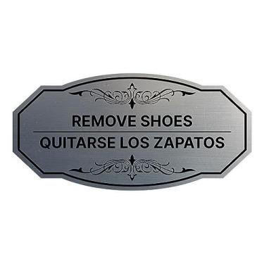 Imagem de Signs ByLITA Sapatos Victorian Remove - Sinal bilíngue Quitarse los zapatos (prata escovada) - Médio