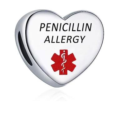 Imagem de GMXLin Pulseira feminina Pandora com pingente de alerta médico e coração diabético com gravação a laser de primeiros socorros, Cobre, Cobre