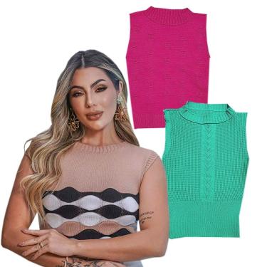 Imagem de Blusa Cropped Tricô Modal: Kit 3 unidades Cores e Modelos Diversos - Tamanho Único 36/42 Moda Blogueira