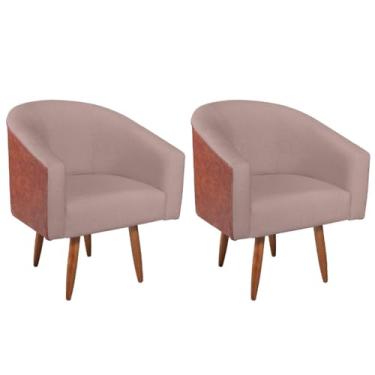 Imagem de kit 02 Poltronas Luiza Corano Nozes e Linho Rosê - Amarena Móveis
