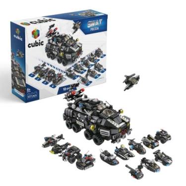 Imagem de Brinquedo Blocos de Montar Cubic 12 em 1 Swat Policia 572pçs Multikids