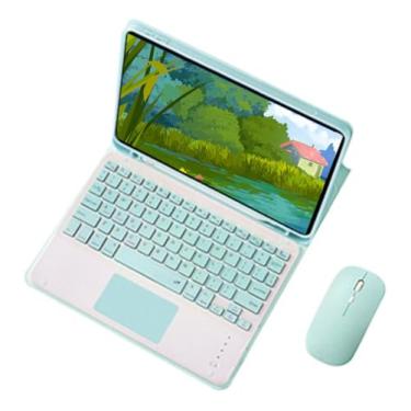 Imagem de Teclado Para Samsung Tab S7 Plus/S7 fe/S8 Plus-12.4in.com Capas+Mouse (Verde Claro, Teclado de toque)