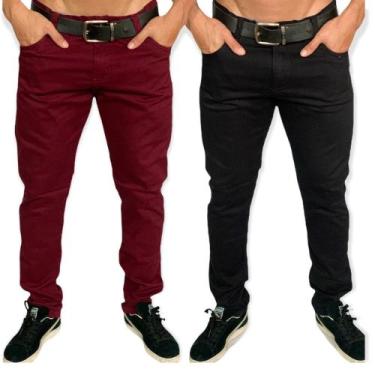 Imagem de Kit 2 Calças sarja masculino slim reta cores variadas - sky jeans, Bor