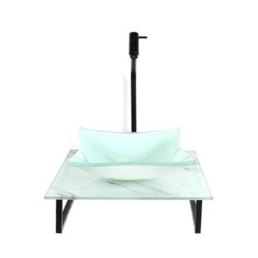 Imagem de Kit Cuba Vidro Quadrada 10Mm Tampo Vidro 40Cm X 40Cm Mármore - Cubas E