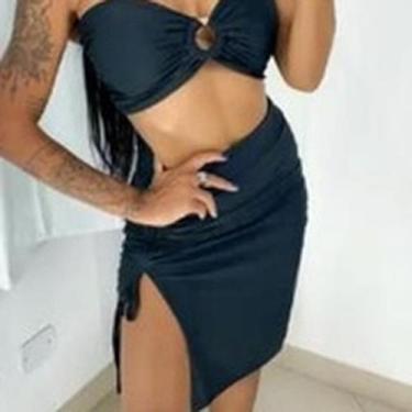 Imagem de Saia midi lápis abertura na lateral feminina - filo modas , Preto, G